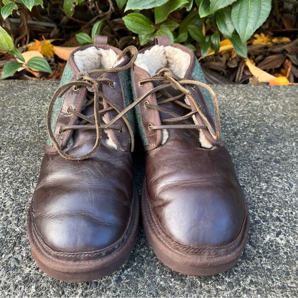 UGG Neumel Donegal Stout Brown Leather Wool Chukka Boots - Picture 2 of 7